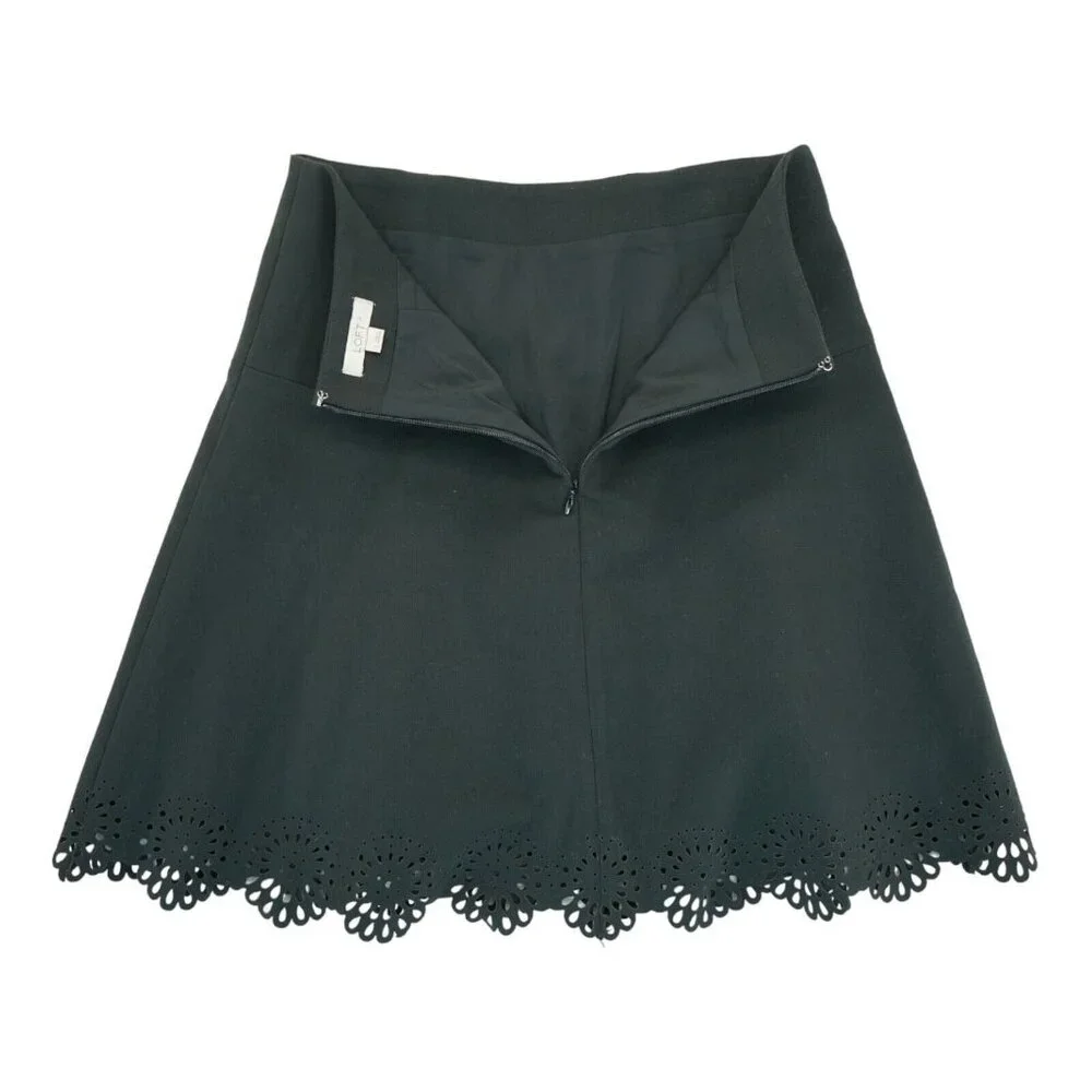 Loft Skirt Womens Size 0 Lined Black Scalloped Knee Length Back Zip‎ MSRP $80